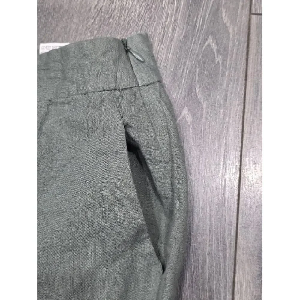 Zara Olive 100% linen Green Y2K Wrap wide leg crop Pants Medium A004758